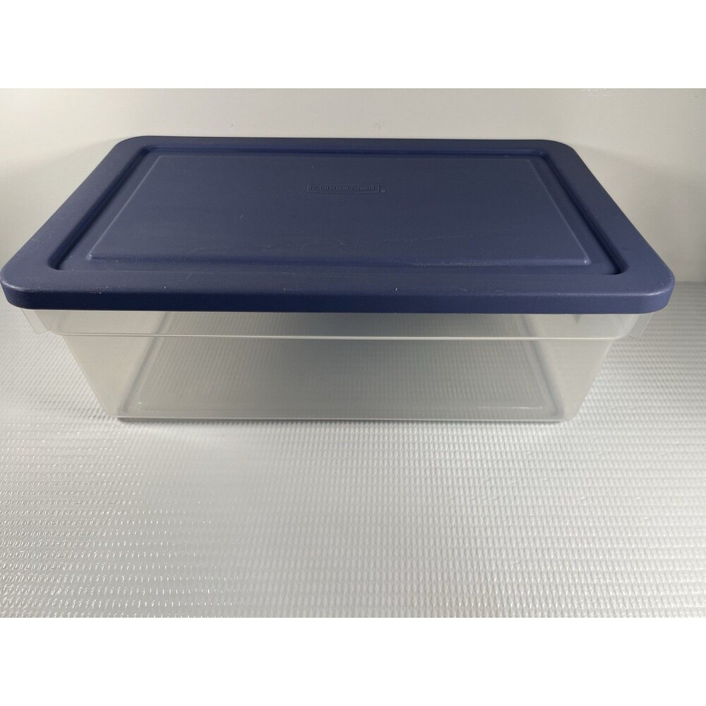 Vintage Rubbermaid Storage Box 1.54 Gal Blue Lid Plastic Clear Rectangle  2218